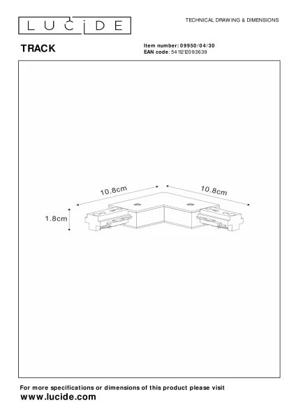 Lucide TRACK L-connector - 1-circuit Track lighting system - Right - Black (Extension) - technical